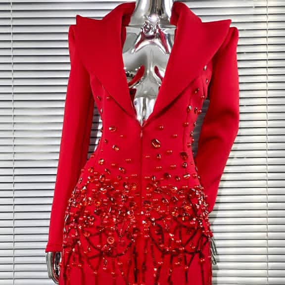 Crimson Cascade Embellished Dress