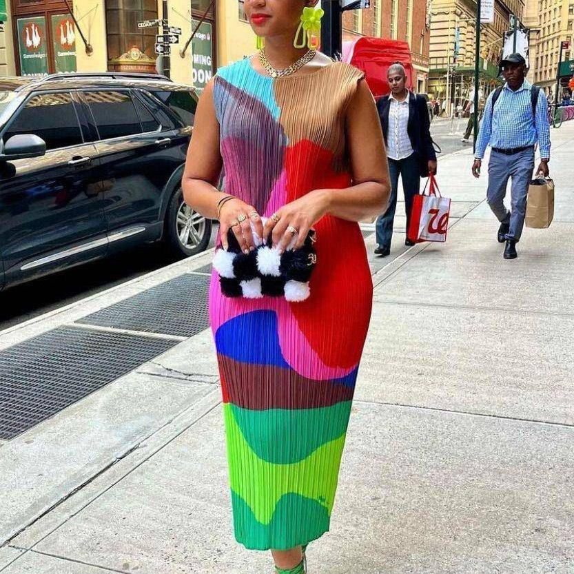 Urban Mosaic Pleated Dress