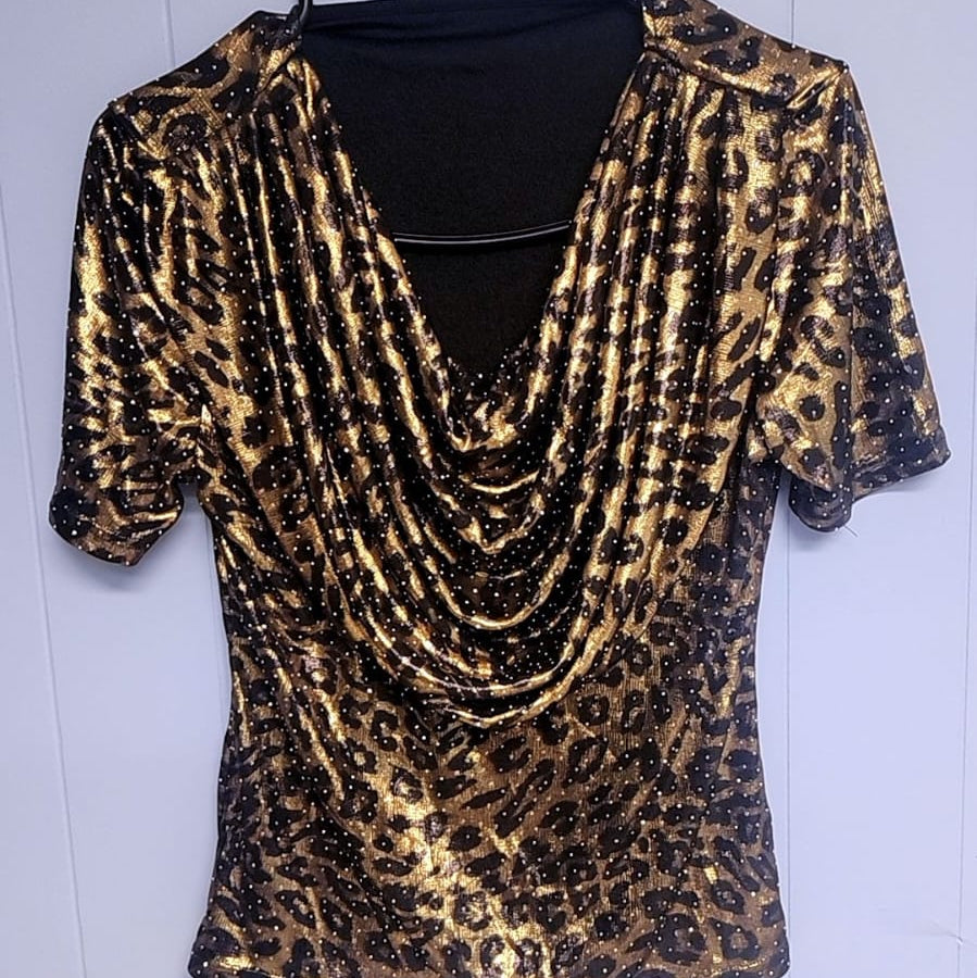 Golden Glitz Cowl Leopard Top