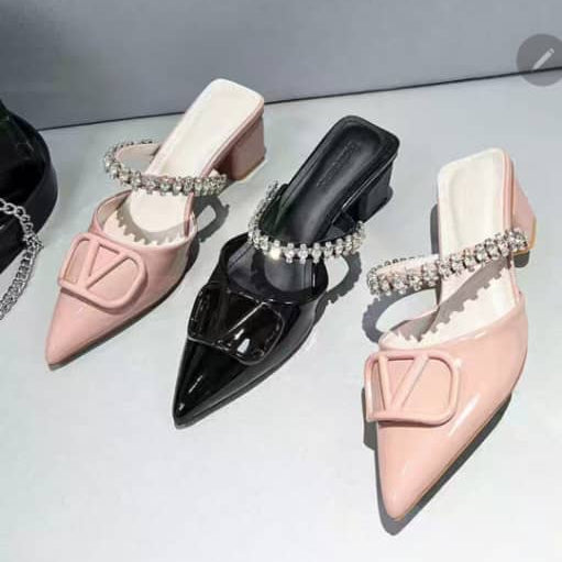 Valentino Gem V-Buckle Mule Trio