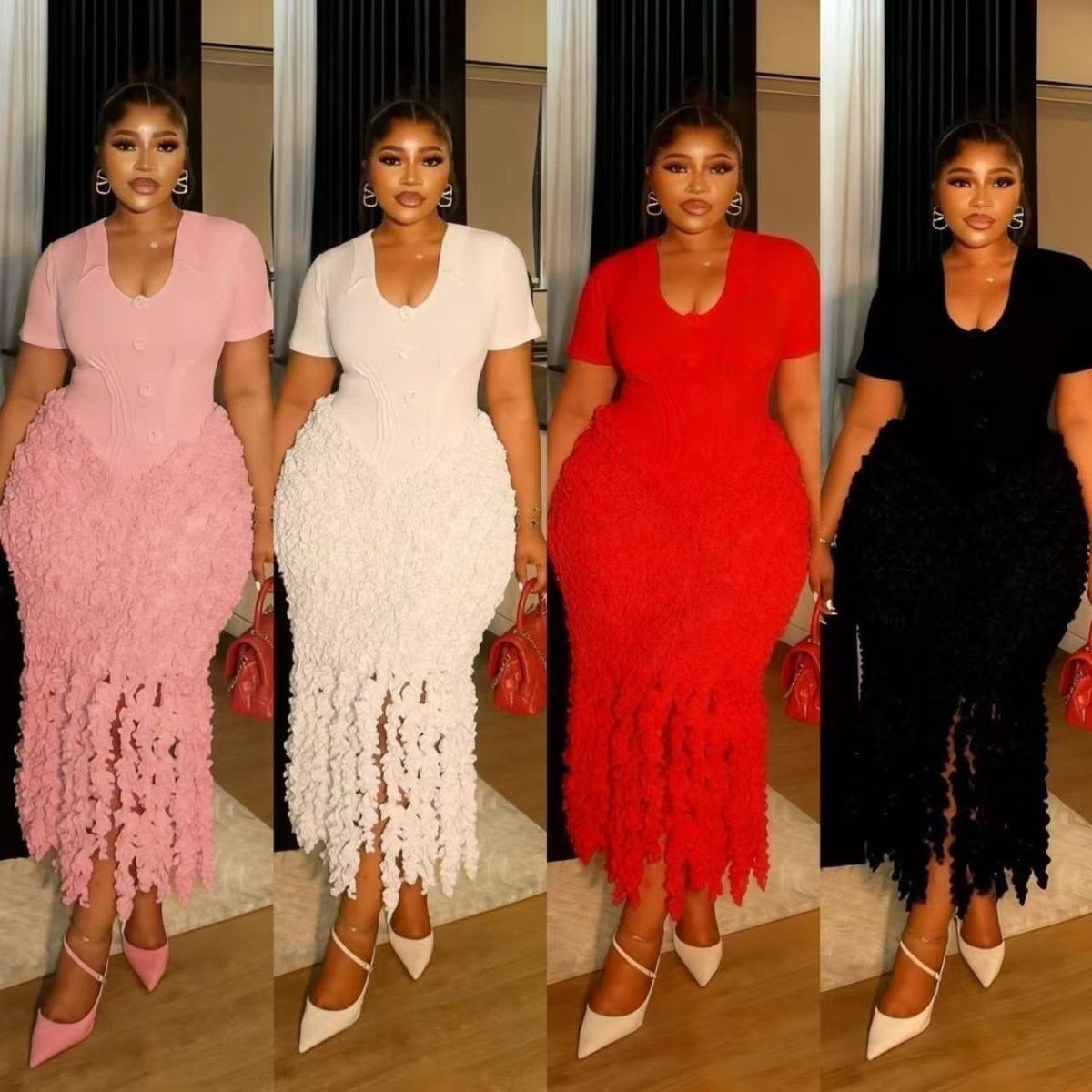 Ruffled Elegance Button-Front Dress Quartet