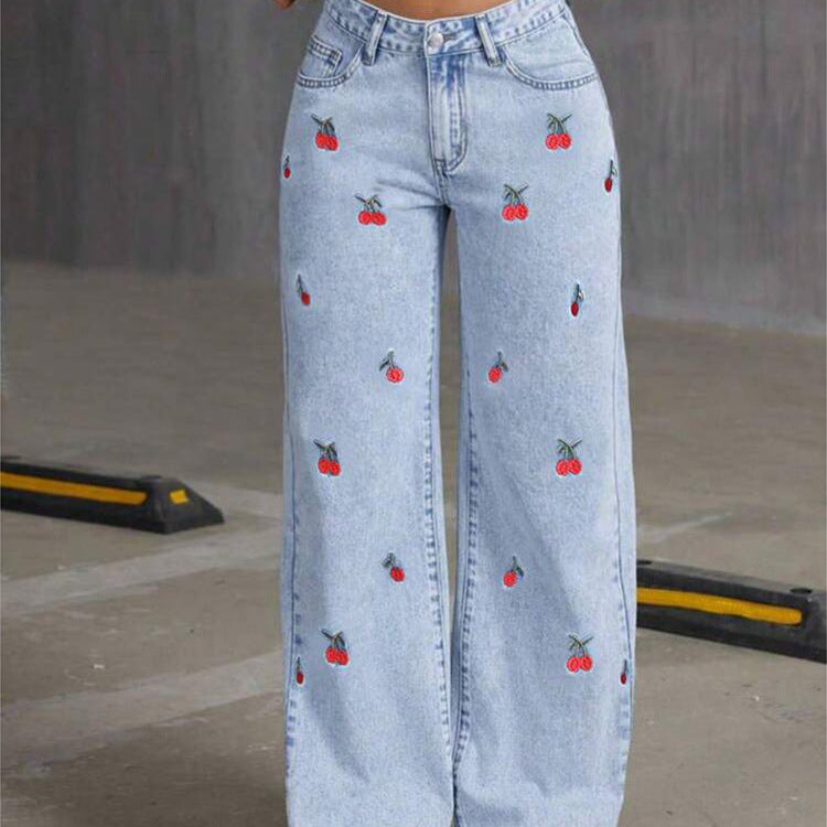 Cherry Pop Wide-Leg Denim